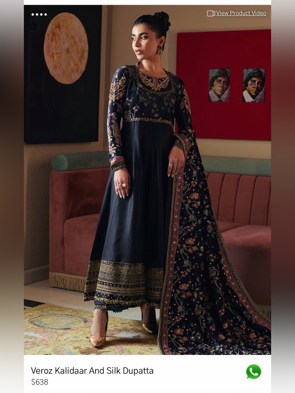 Farah Talib Aziz Black Kalidaar with Shawl